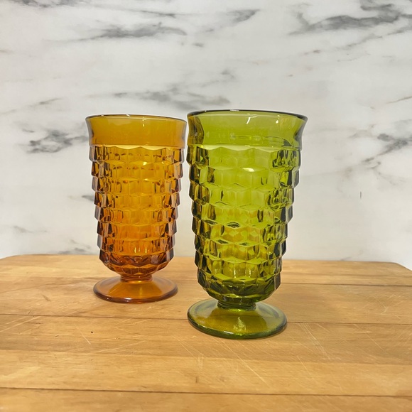 Vintage Whitehall glasses cubed green amber replacement - Picture 1 of 7
